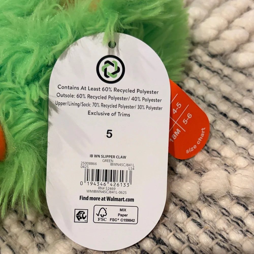 wonder nation Bright Green Fuzzy Slippers with Orange Accents